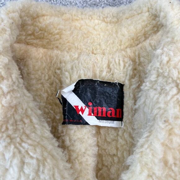 Vintage Women's 70's Wiman Vinyl Suede Button Front Sherpa Coat (Sz M) - Picture 6 of 15